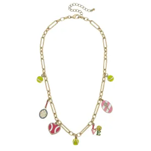  Canvas Style Challenger Tennis Enamel Charm Necklace  Shiny Gold