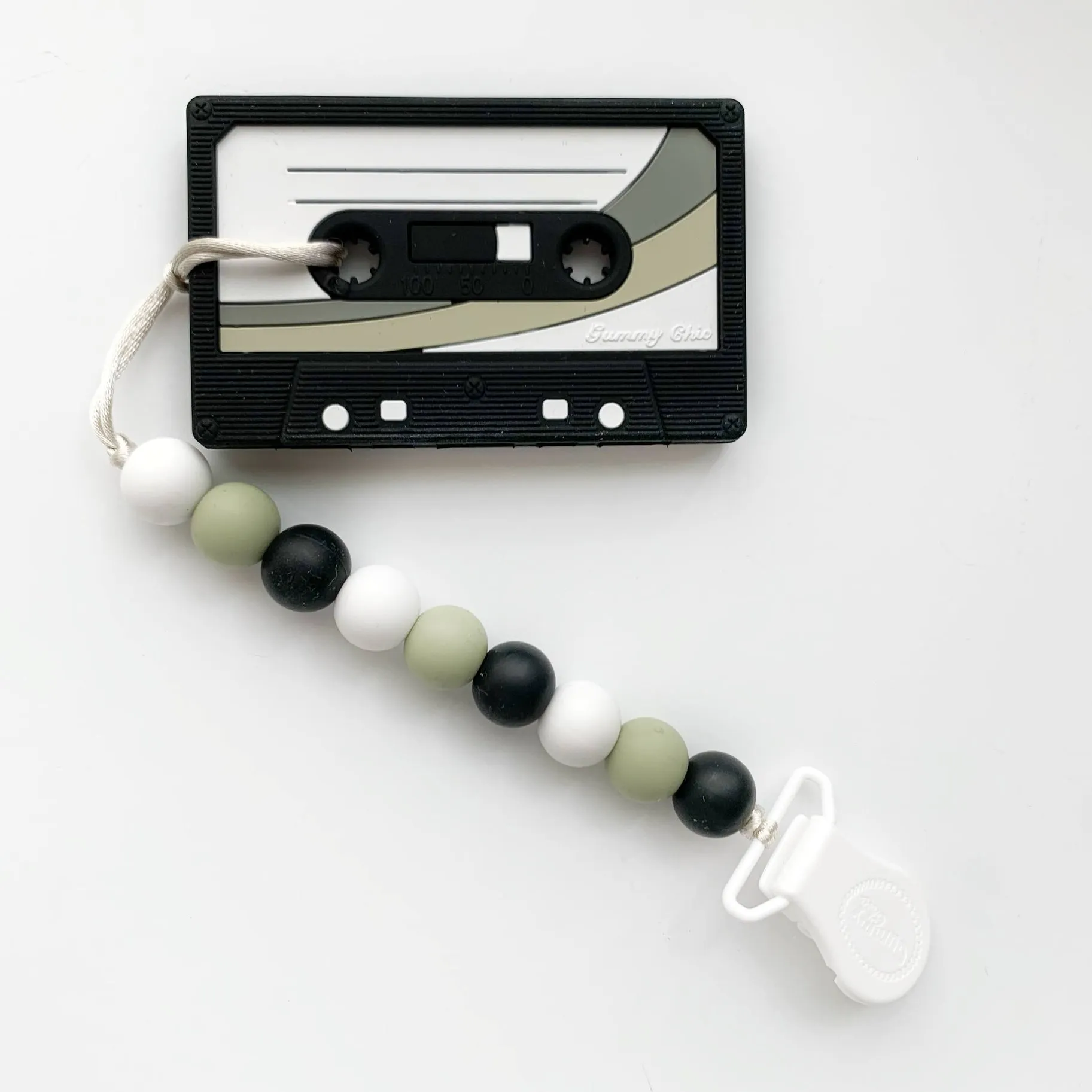 Cassette Tape Teether with Colored Clip - Black by Gummy Chic