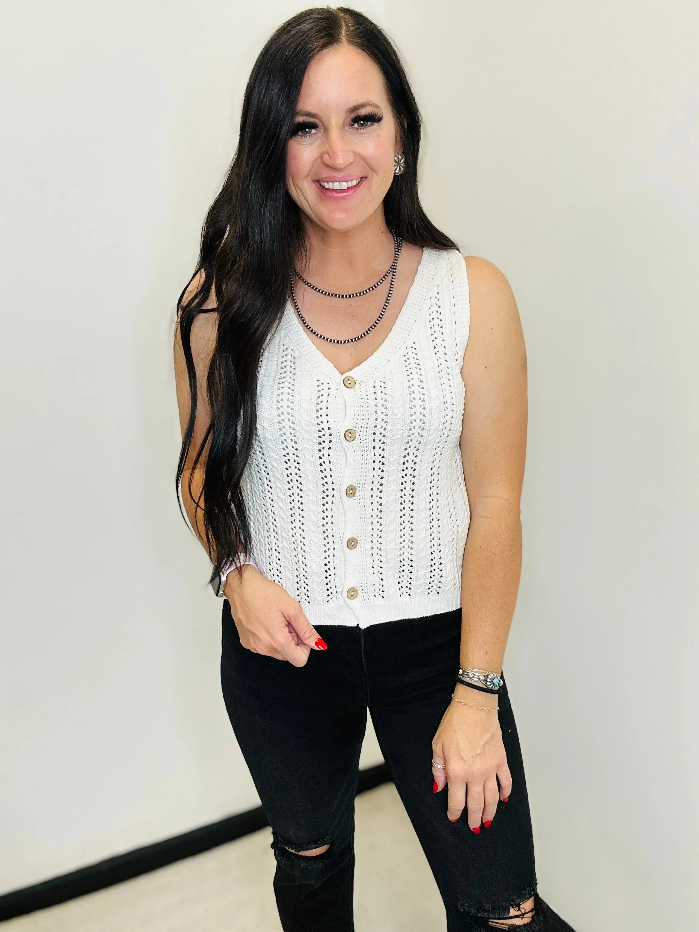 Cora Crochet Sweater Vest Ivory