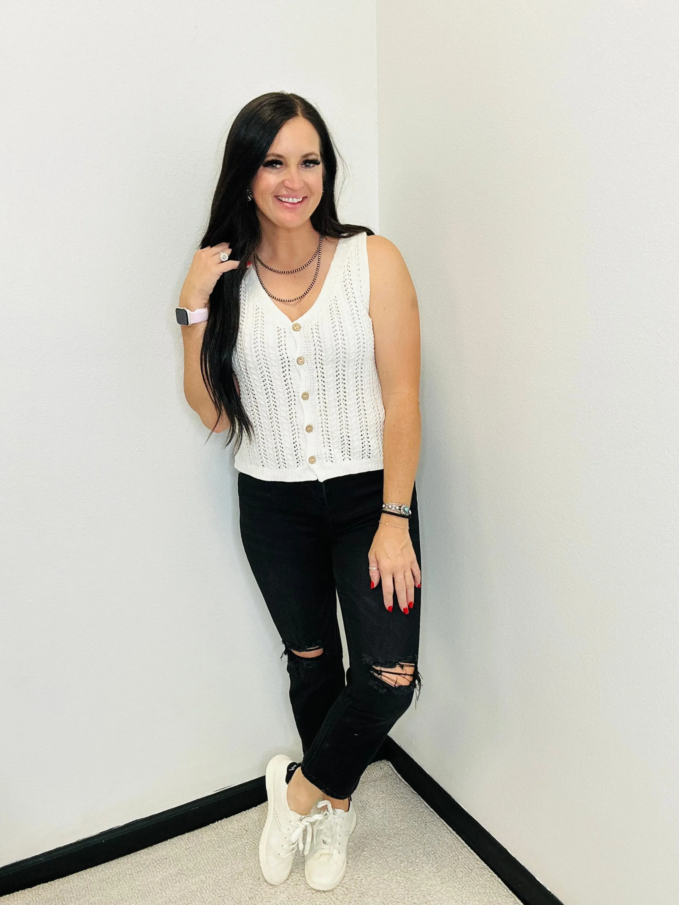 Cora Crochet Sweater Vest Ivory
