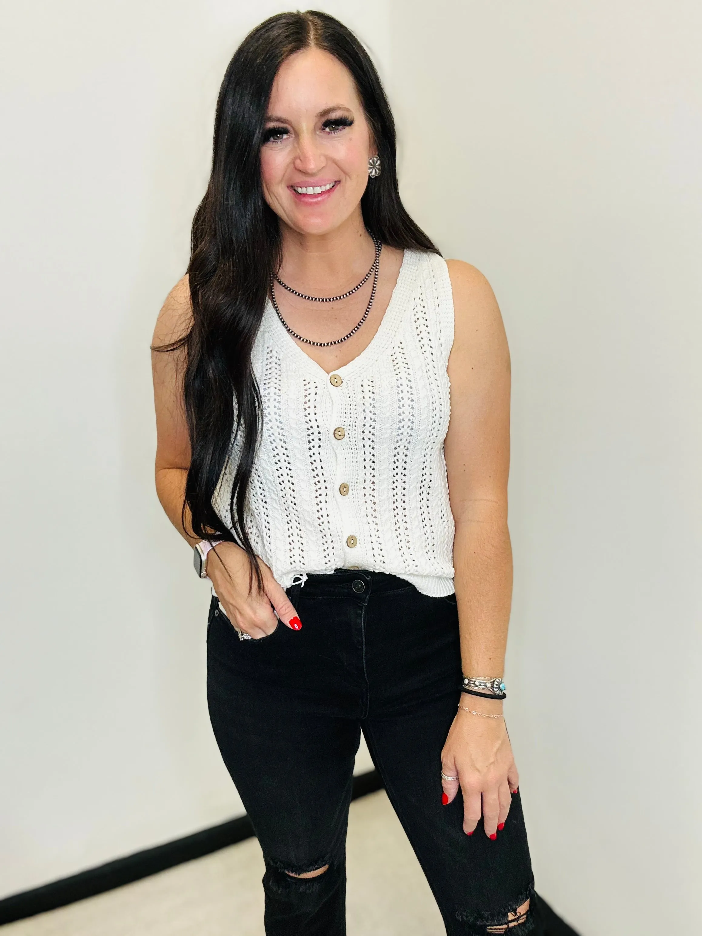 Cora Crochet Sweater Vest Ivory