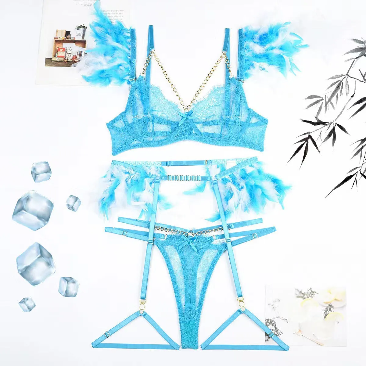 Feather Lace Stitching Sexy Lingerie