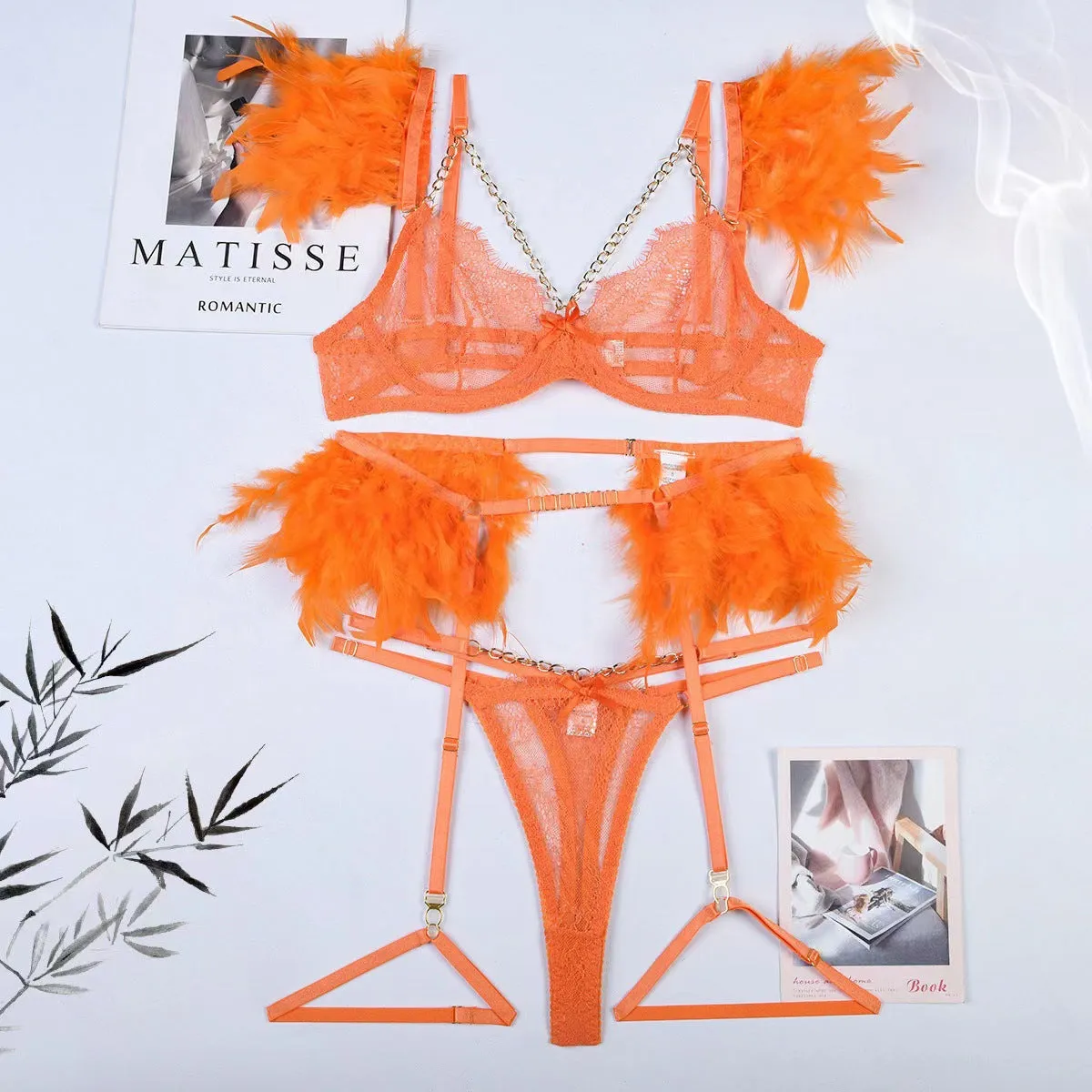 Feather Lace Stitching Sexy Lingerie