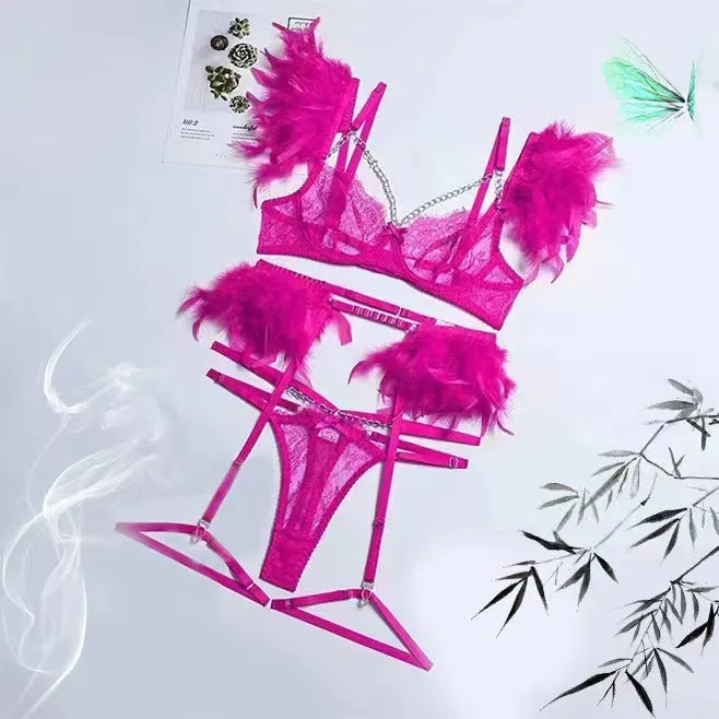 Feather Lace Stitching Sexy Lingerie