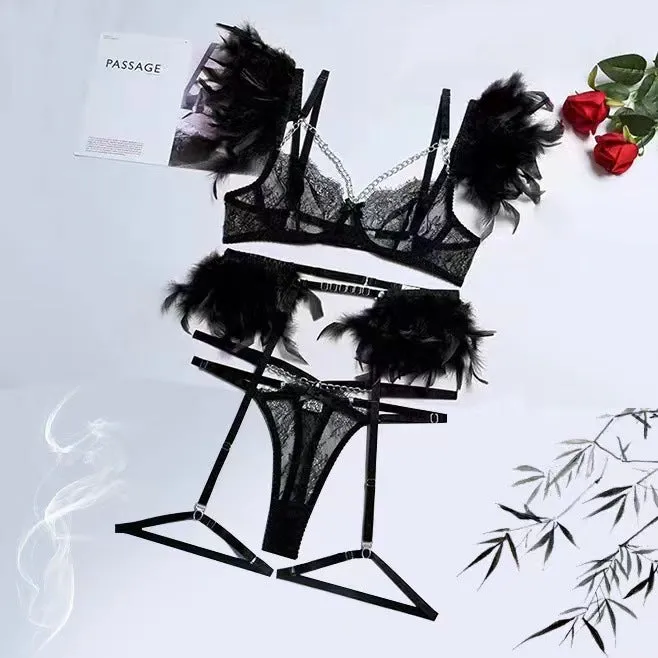Feather Lace Stitching Sexy Lingerie