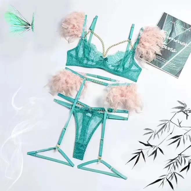 Feather Lace Stitching Sexy Lingerie