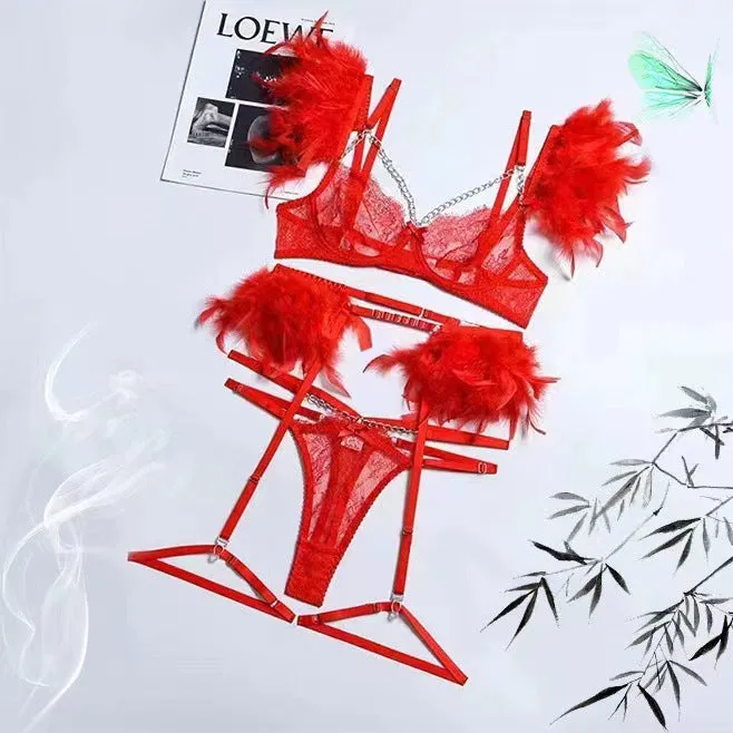Feather Lace Stitching Sexy Lingerie