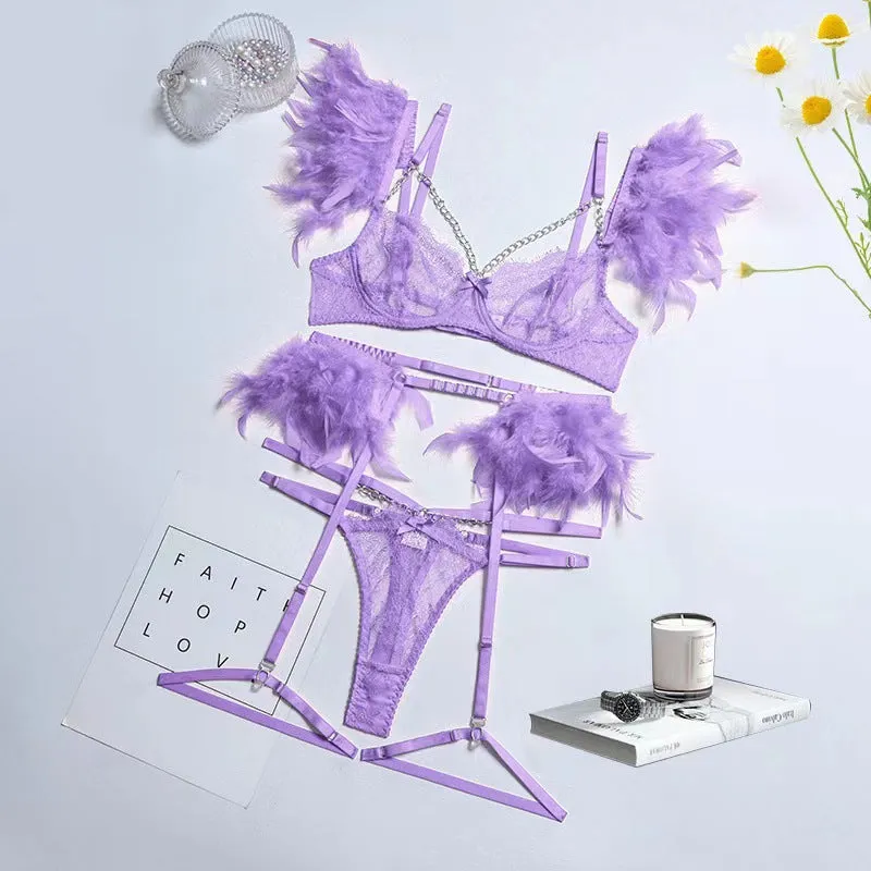 Feather Lace Stitching Sexy Lingerie