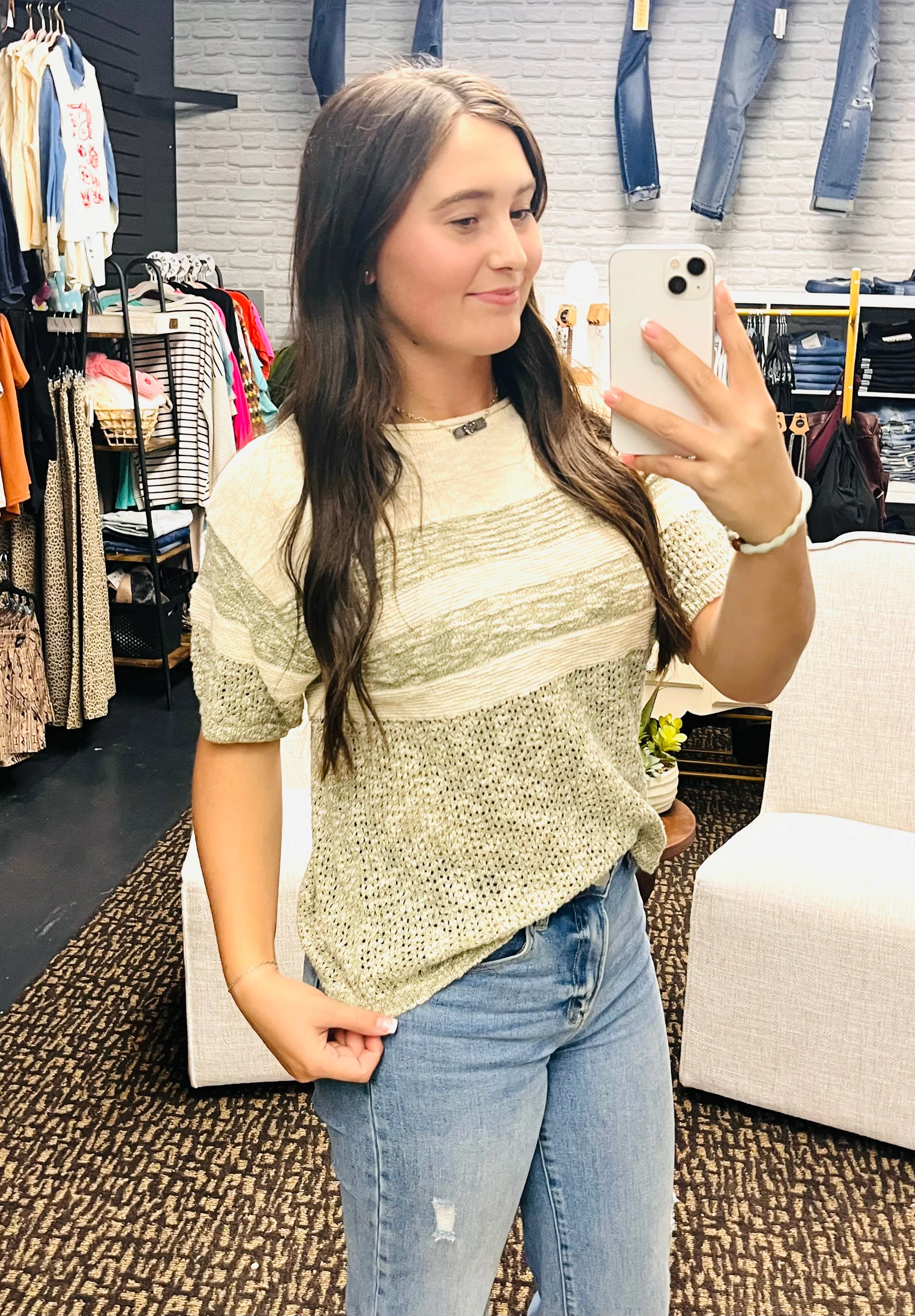 Norma Half Sleeve Olive Sweater