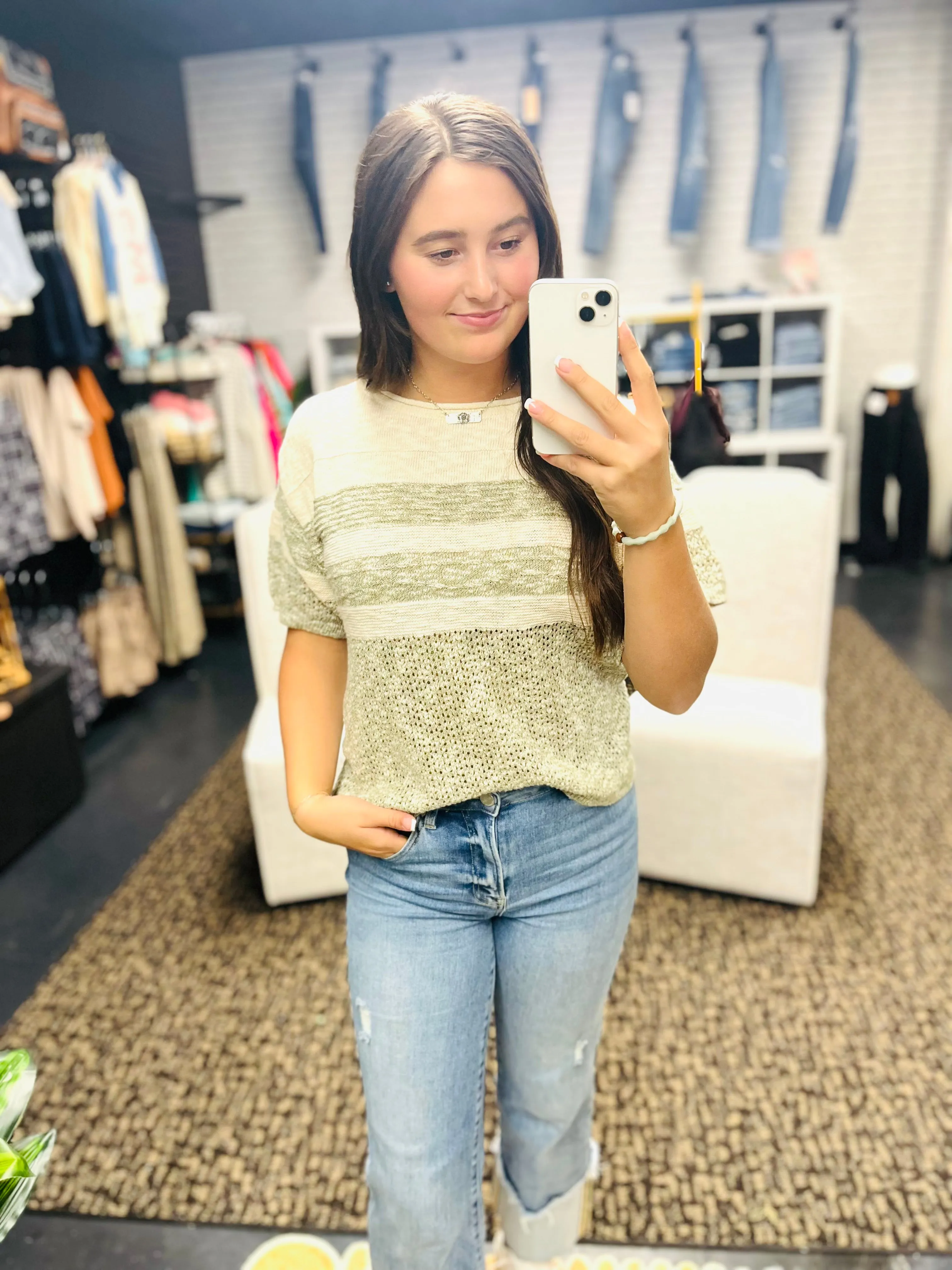 Norma Half Sleeve Olive Sweater