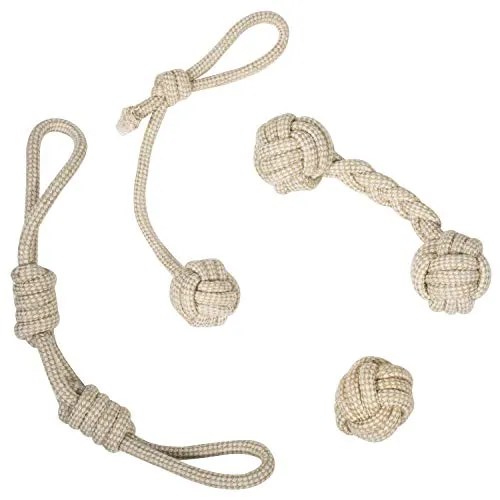 Organic Natural Dye-Free Cotton Covered Hemp Rope Dog Chew Toys | 4 Pack