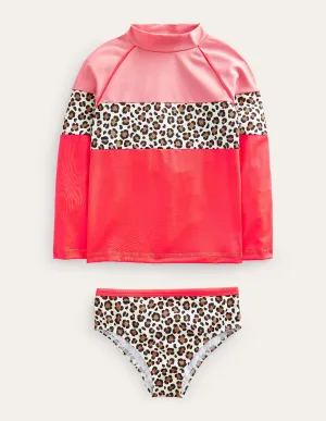 Patterned Rash Vest Set-Soft Truffle Leopard Print