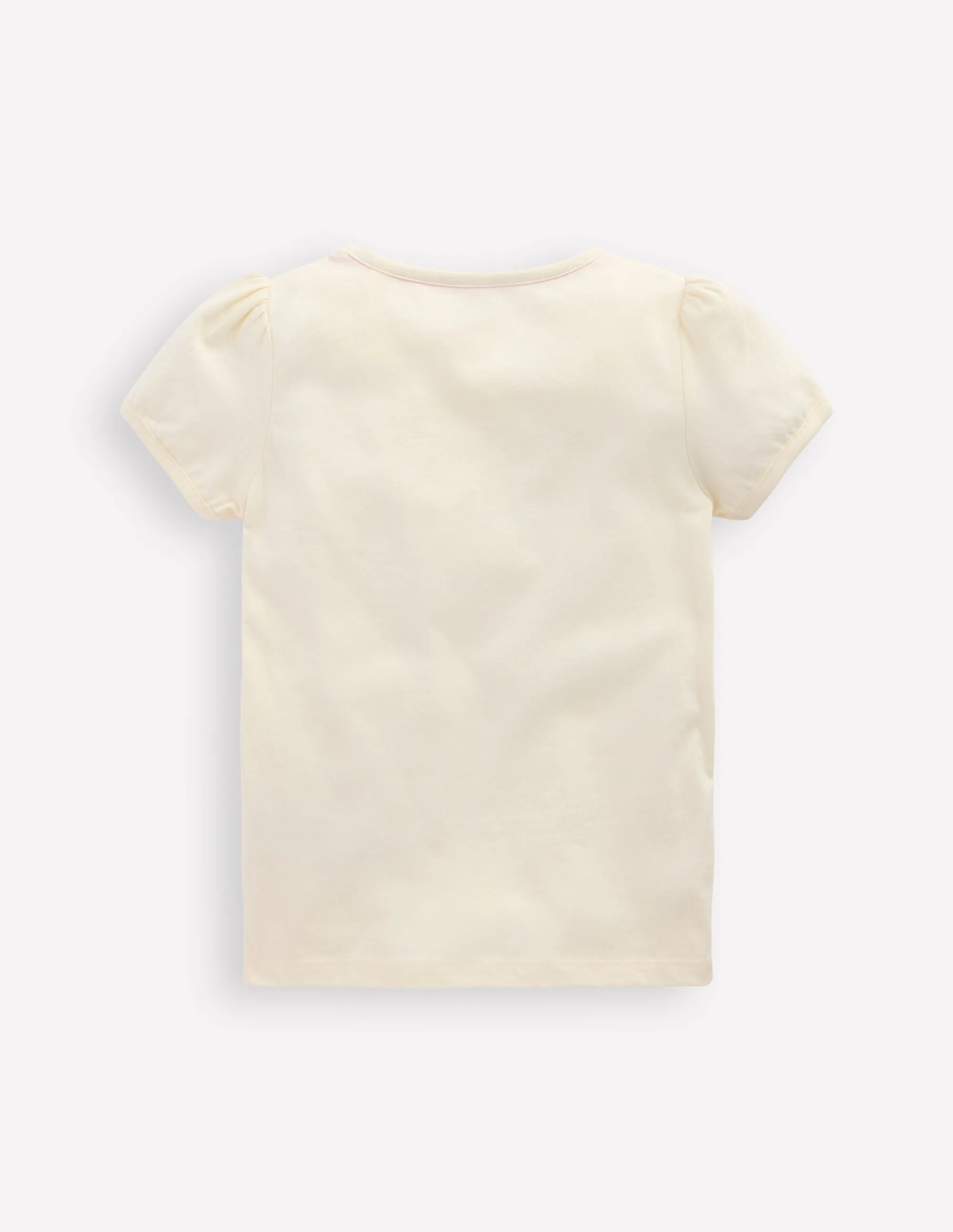Puff Sleeve Appliqué T-shirt-Soft Ivory Horse