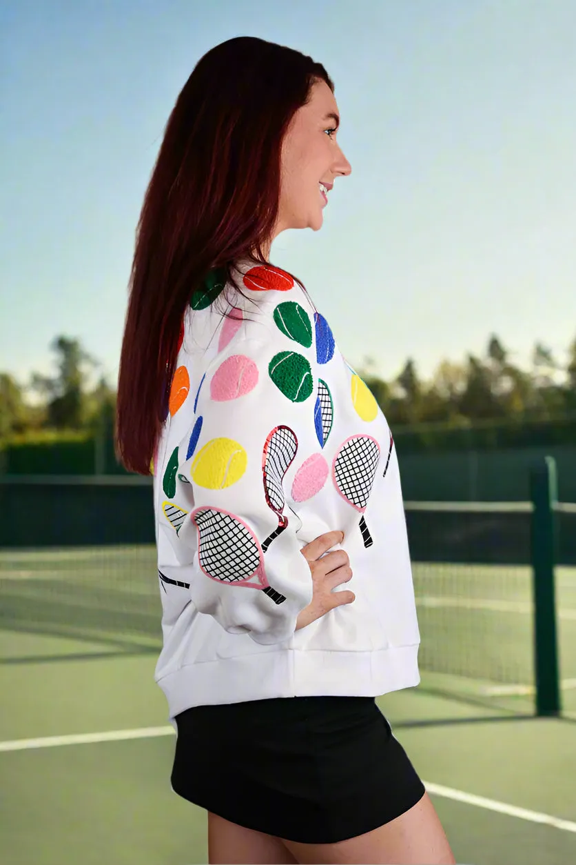 Queen Of Sparkles White Multi Tennis Icon Sweatshirt