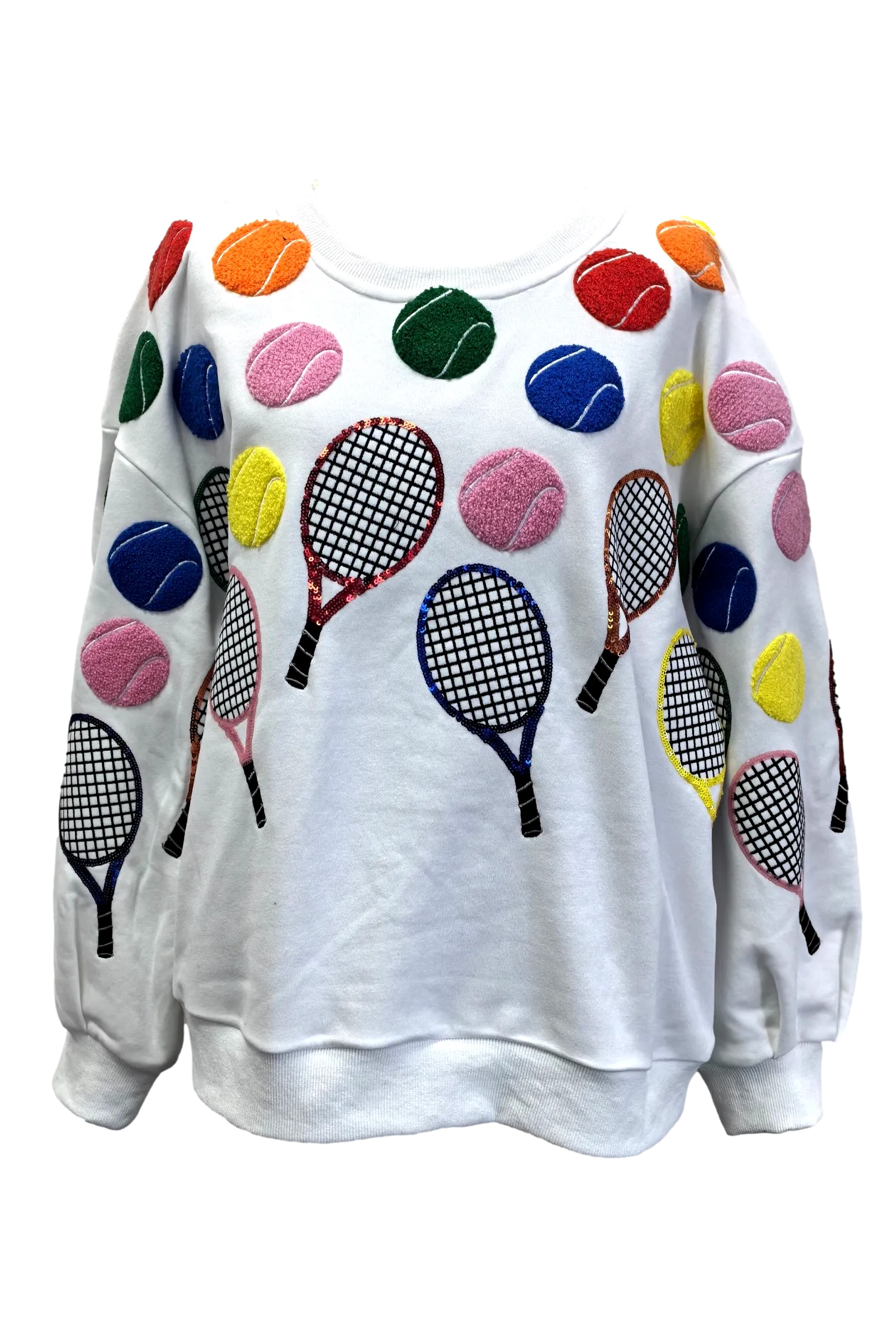Queen Of Sparkles White Multi Tennis Icon Sweatshirt