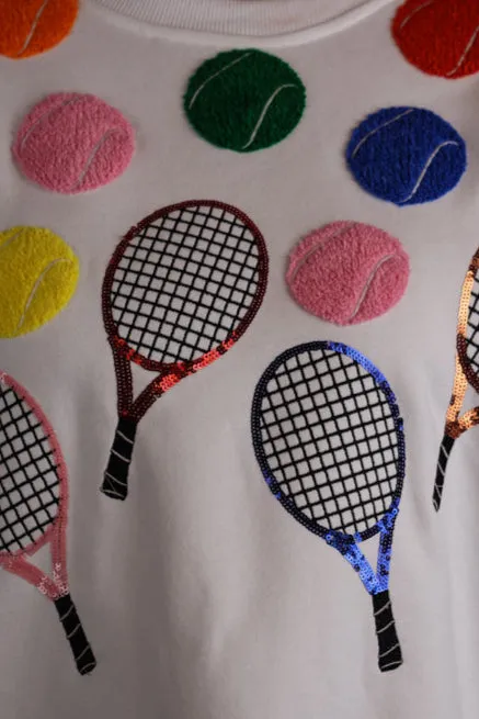 Queen Of Sparkles White Multi Tennis Icon Sweatshirt