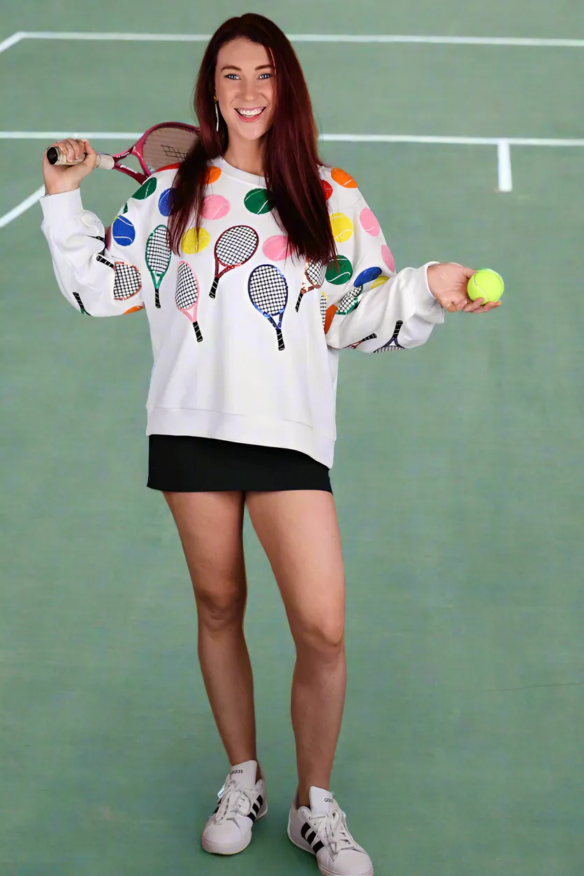 Queen Of Sparkles White Multi Tennis Icon Sweatshirt