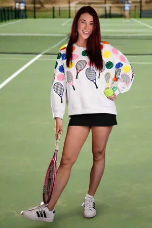 Queen Of Sparkles White Multi Tennis Icon Sweatshirt